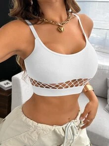 SuitURBody 1件女款無縫性感鏤空吊帶短款內衣，高彈性、柔軟舒適親膚，日常穿著無束縛 - 白色 - 查看 5
