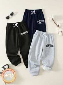 SHEIN 兒童小男孩/小男孩中性 3件組秋冬休閒學院風運動長褲套裝，小男孩秋冬服飾，長褲，柔軟，復古，返校季 - 彩色 - 查看 5