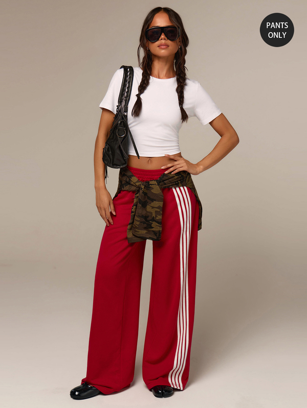 Athîral Women's Casual Sports Low Waist Color Block Striped Webbing Straight Leg Loose Red Sweatpants, Suitable For Autumn/Winter, Cool Girl, Daily Casual Fashion Sports, Street Style, Outings, Gym, Airport Lounge, Christmas, New Year