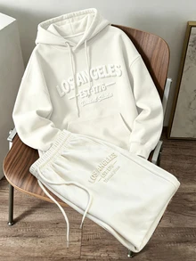Daypath Men's Letter Embossed Hoodie & Sweatpants 2 Pieces Set - Apricot - View 4