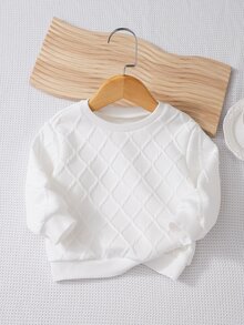 SHEIN Sweatshirt Lengan Panjang Leher Bulat Bertekstur untuk Bayi Laki-laki, Kasual Serbaguna, Cocok untuk Musim Gugur/Dingin - Putih - View 1
