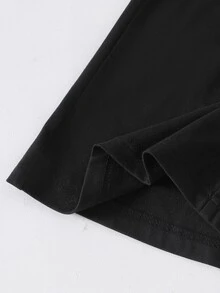 SHEIN 青少年女孩時尚黑白條紋修身喇叭褲，豹紋腰帶，百搭休閒保守寬鬆穿搭，適合春夏 - 黑色 - 查看 3