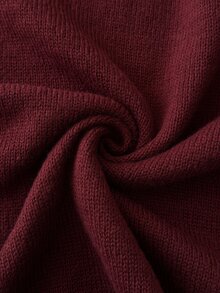 Elaquor Plus Size Autumn/Winter Casual Solid Color Hollow Out Lace-Up Sweater - Burgundy - View 7