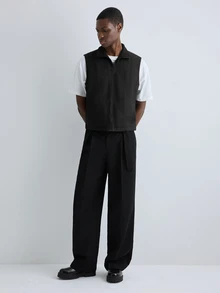 Merionis Men's Solid Color Zipper Front Casual Vest - Black - View 3