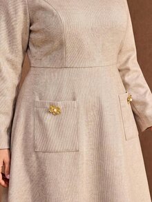 MOTF PREMIUM PLUS SIZE WOMEN'S LONG SLEEVE MID-LENGTH DRESS, AUTUMN/WINTER - Khaki - View 2