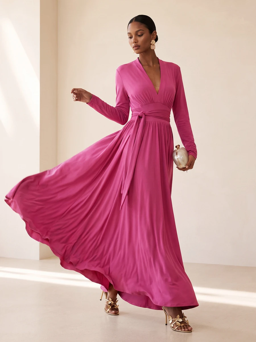 Vesra Women's Elegant Solid Color Dress - Mauve Purple - View 1