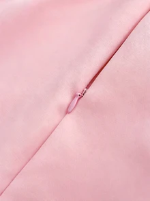 SHEIN Franclia 亞洲新中式簡約小立領無袖上衣與對比色裙子兩件套，杏色 - 粉色 - 查看 6