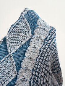 Bohemela 女款麻花編織圓領露背交叉長袖毛衣，百搭針織上衣 - 淺藍色 - 查看 8