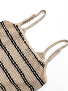 SHEIN Franclia Women's Fashion Striped Spaghetti Strap V-Neck Twisted Hem Fitted Tank Top, Suitable For Daily Commute, Dating, Outing, Beach Vacation - Brown - View 4