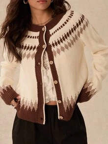 Easelle Vintage Bohemian Round Neck Cardigan For Women - Multicolor - View 3