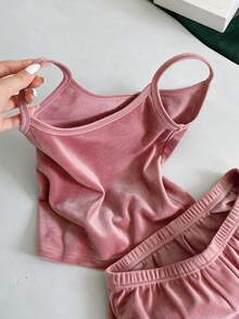 Franclia 女款休閒度假細肩帶上衣與短褲兩件套 - 粉色 - 查看 3