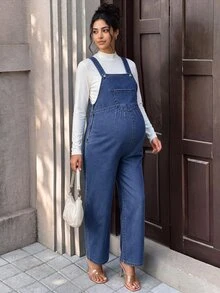 Momance Maternity Pocket Design Casual Denim Overalls - Medium Wash - View 5