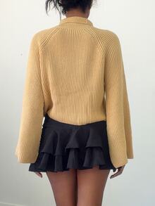 Elenzga Poncho Sweater Leher Tinggi Modis dan Elegan yang Dapat Dipersonalisasi untuk Wanita - Khaki - View 2