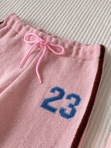 Comfortcana 女款數位刺繡抽繩腰休閒針織長褲 - 粉色 - 查看 8