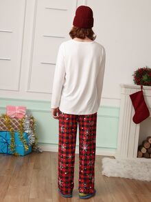 Chillnights Men's Cute Christmas Reindeer Christmas Tree Plaid Snowflake Print Crew Neck Long Sleeve Comfortable Couple Loungewear Set - Multicolor - View 4