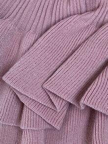 Feyla New French Design V-Neck Cinched Waist Furry Ruffle Cuff Sexy Elegant Lady Style Knit Dress - Dusty Pink - View 7