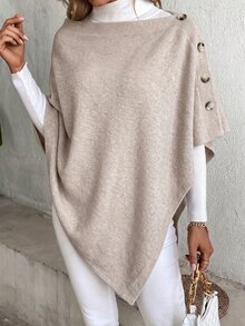 LUMIGAL بونشو محبوك بلون شاي الحليب الناعم، مع ياقة قارب وتفاصيل أزرار جانبية. يضيف انسيابه المريح ولونه الدافئ سحرًا راقيًا وعفويًا إلى الإطلالات اليومية. - متعدد الألوان - مشاهدة 4