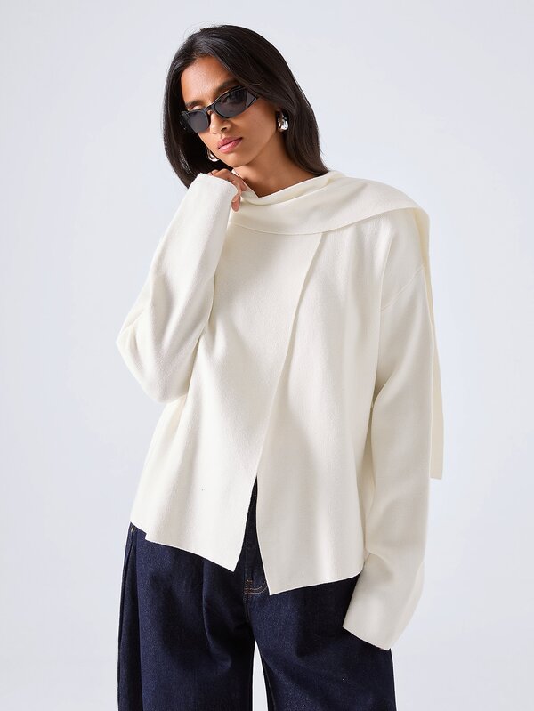 LYSMO Autumn Elegant Commute Solid Color Wrap Shawl Blouse