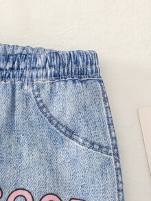 SHEIN 女嬰針織修身休閒長褲，秋冬針織寬鬆直筒長褲，女嬰秋冬戶外運動針織長褲 - 淺藍色 - 查看 3