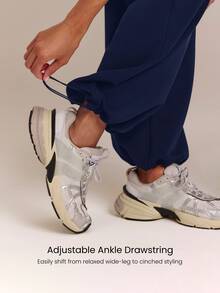 GLOWMODE Modest 1PC SoftCalm Modal Easy Shift Silky-Smooth Soft Breathable Adjustable Drawstring Ankle Side Pocket 2-In-1 Wide-Leg Jogger Casual - Dark Blue - View 4