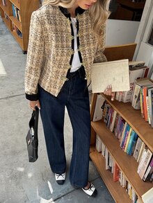 Serisse Women's Vintage Elegant Versatile Frog Button Long Sleeve Jacket For Business Office Beige Autumn - Multicolor - View 6