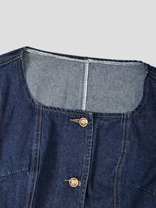 GlowEve Women's Square Neck Long Sleeve Single-Breasted Casual Denim Jacket - Blue - View 7