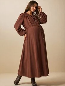 Boho Mama Maternity Vacation Casual Solid Color Dress - Brown - View 5