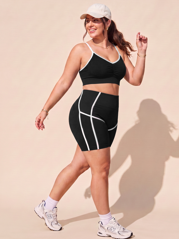 SHEIN Rhythm Era Plus Size Women's Cropped Camisole Top And Shorts Sports Set