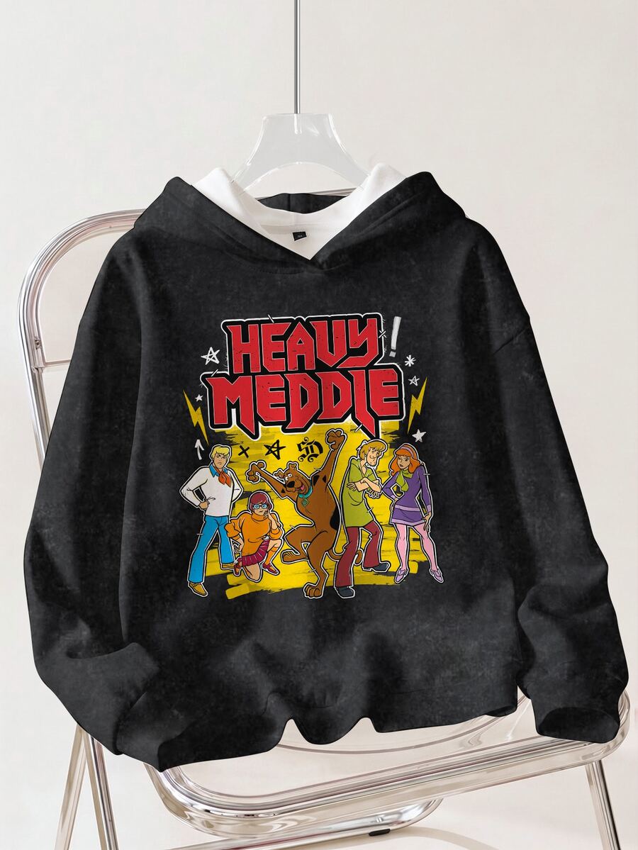 SCOOBY-DOO X SHEIN Women's Cartoon Print Hooded Sweatshirt - White - View 1