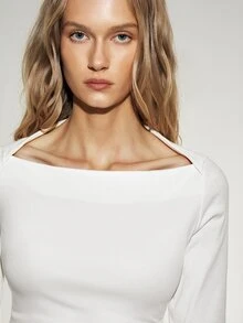 ATUI Studio Casual Versatile Solid Color Slim Fit Long Sleeve T-Shirt - White - View 3
