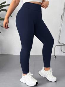SHEIN PETITE CURVE 大尺碼女款高腰休閒百搭日常穿著緊身內搭褲 - 藏蓝色 - 查看 6