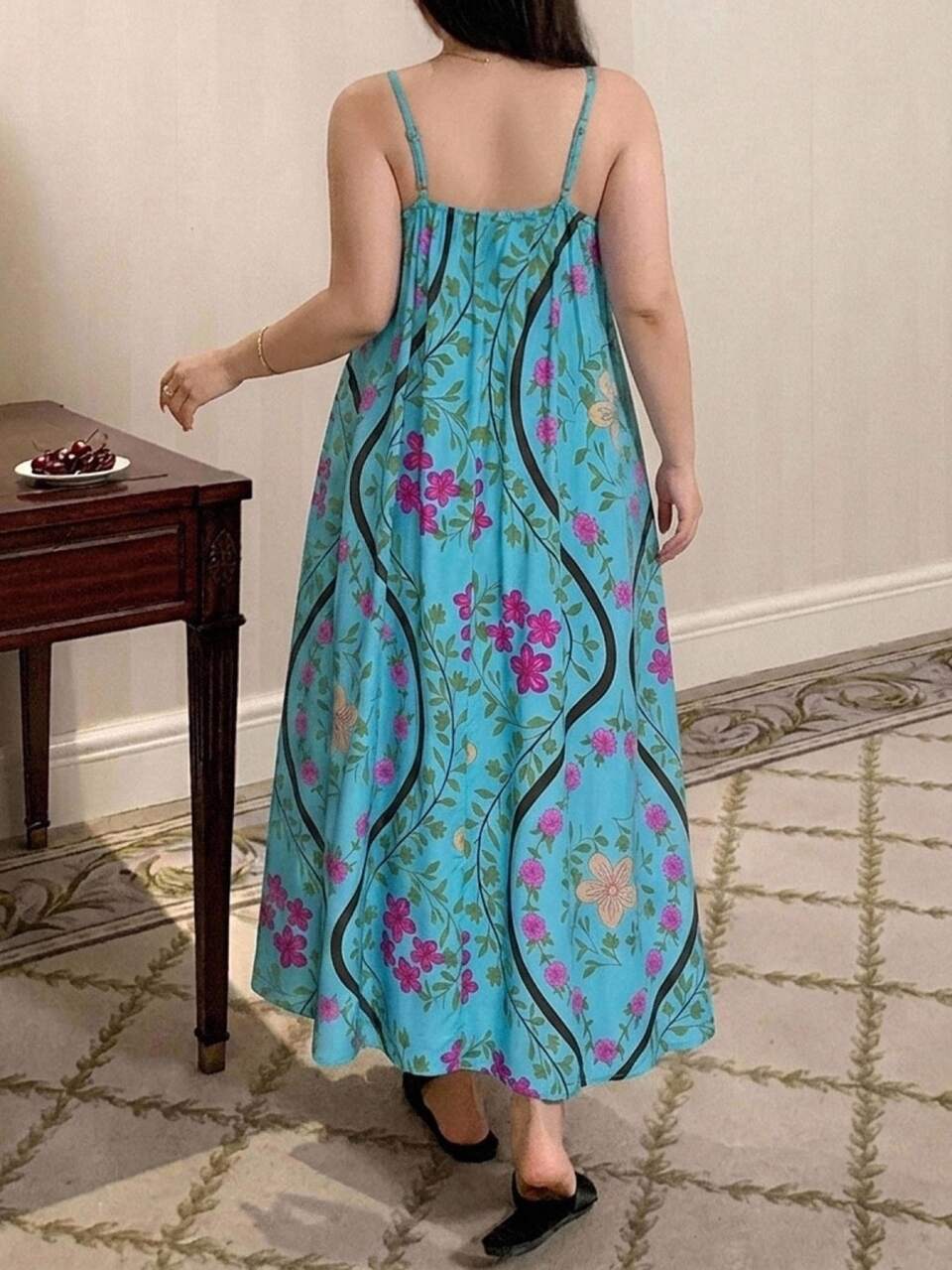 Dazy Plus Floral Print Beach Vacation Style Loose Camisole Maxi Nightgown