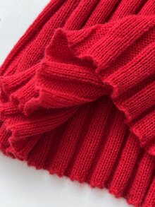 Elamini Sweater Wanita Lengan Panjang Kerah Tegak dengan Motif Huruf dan Potongan Slim Fit - Merah - View 4