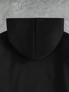 SHEIN 青少年男孩科技圖案對比滾邊套頭運動衫，青少年男孩黑灰拼接秋冬運動衫，秋季穿搭，秋季套頭衫 - 黑色 - 查看 7