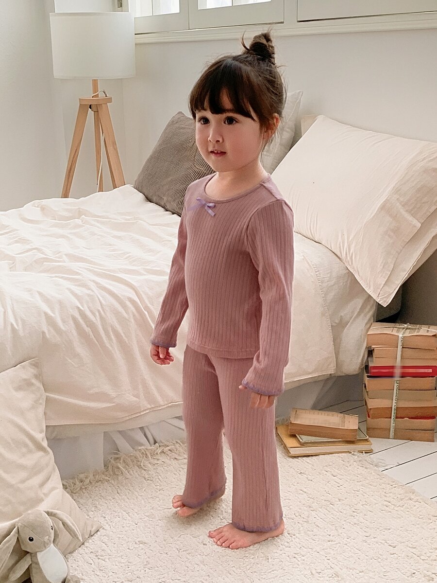 DAZY Baby Girl Bow Decor Long Sleeve Top And Pants Loungewear Set Fall - Pink - View 1
