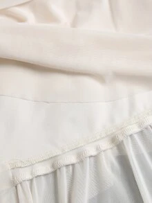 Sweetra Women's Apricot Vacation Casual Pleated Ruched Waist Asymmetrical Hem Mesh Skirt - Apricot - View 7