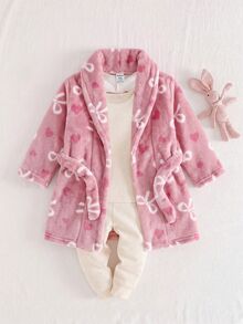 SHEIN 可愛毛茸茸蝴蝶結女嬰居家服，秋冬款 - 粉色 - 查看 6