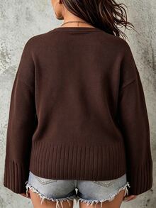 Ceyna Plus Size Women's Straight Long Sleeve Cardigan Sweater With Pockets, Suitable For Daily Outings And Home Wear Winter - Coffee Brown - View 2