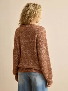 MOTF PREMIUM WOMEN'S LOOSE KNIT PULLOVER SWEATER WITH METALLIC YARN, AUTUMN/WINTER - Camel - View 6