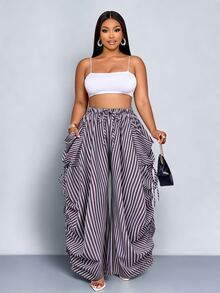 SOLERSUN Celana Panjang Wanita Putih Kasual Gaya Boho dengan Tali Serut, Potongan Longgar, Desain Saku Serbaguna, Cocok untuk Perjalanan Musim Gugur, Acara Formal, dan Liburan Musim Gugur - Coklat - View 8
