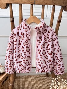 SHEIN 女嬰可愛百搭休閒毛絨碎花長袖冬季外套 - 彩色 - 查看 4
