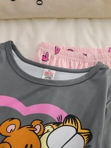 GARFIELD | SHEIN Tween Girl Cute Cartoon Print Long Sleeve Top & Pants Loungewear Set - Grey - View 6