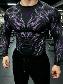 GymBeat 男士哥德風印花插肩袖長袖運動T恤 - 彩色 - 查看 1