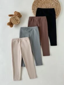 SHEIN Vintaside Kids Baby Girl Autumn/Winter Casual All-Match Minimalist Versatile Comfortable Fleece-Lined Thick Knit Solid Color Leggings 4pcs Set, Suitable For Daily Casual Wear, Outings, School Outfits - Multicolor - View 2