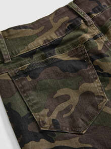 ROMWE Grunge Punk Plus Size Denim Hot Girl Cavalry Metal Button Design Ultra Low Waist Skinny Denim Mini Shorts - Army Green - View 4