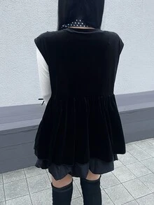 FRIFUL Women's Solid Color Front Tie Patchwork Ruffle Casual Elegant Tank Top Brunch Black Summer Fall - Black - View 8