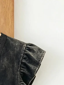 SHEIN Lace Trim Craft Style Fashionable Minimalist Women's Ruffle Sleeve T-Shirt, Gift For Friends - Black - View 3