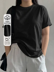 Dazy Plus Korean Style Versatile Pure Cotton Short Sleeve Black T-Shirt - Black - View 1