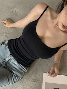 DAZY Padded Camisole Slim Fit All Season Base Layer - Black - View 6