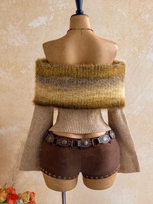 Soleia Suéter de moda retro con degradado, patchwork, hombros descubiertos y mangas acampanadas - Albaricoque - Ver 2